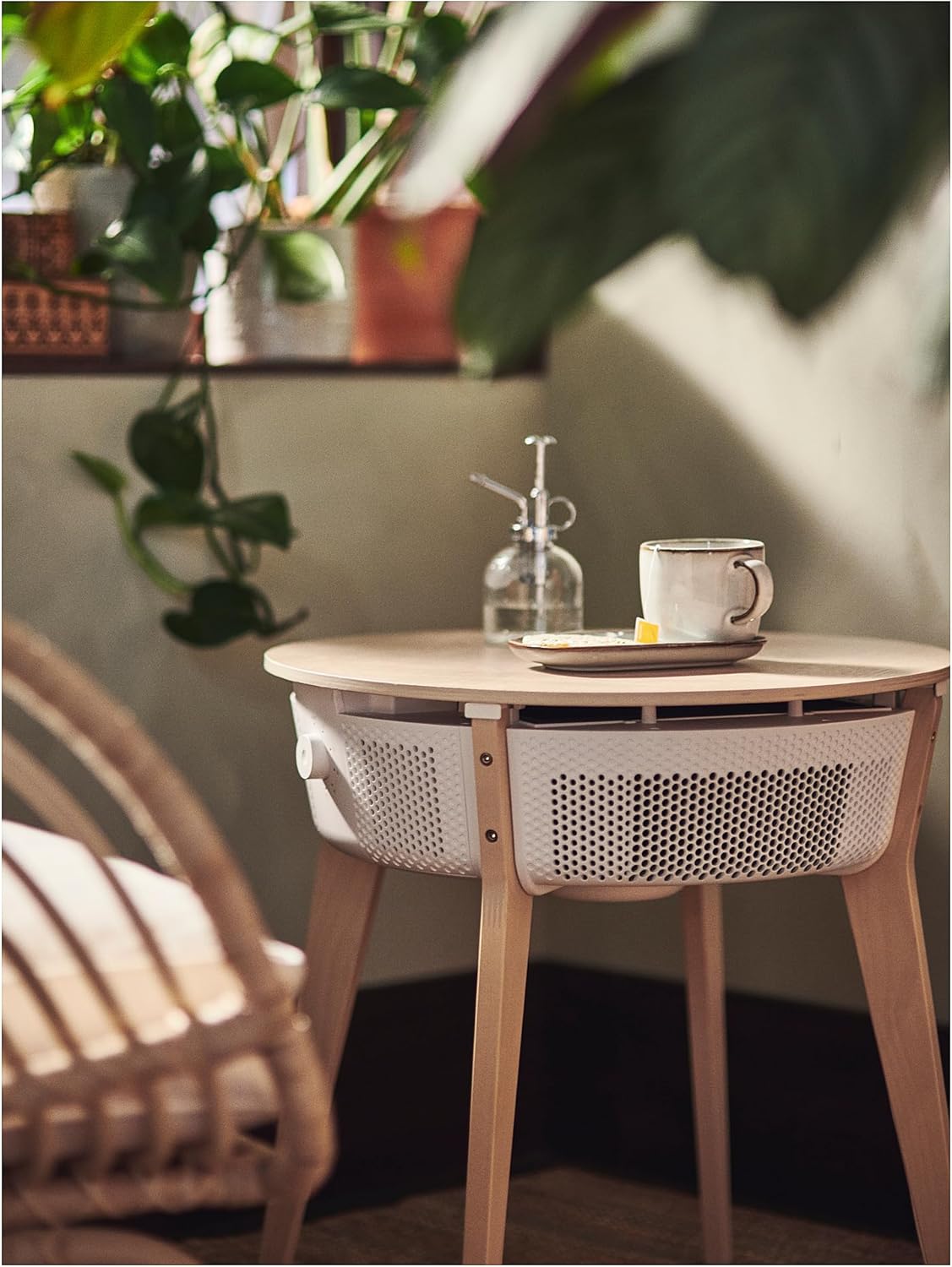 IKEA STARKVIND table with air purifier, stained oak veneer/white