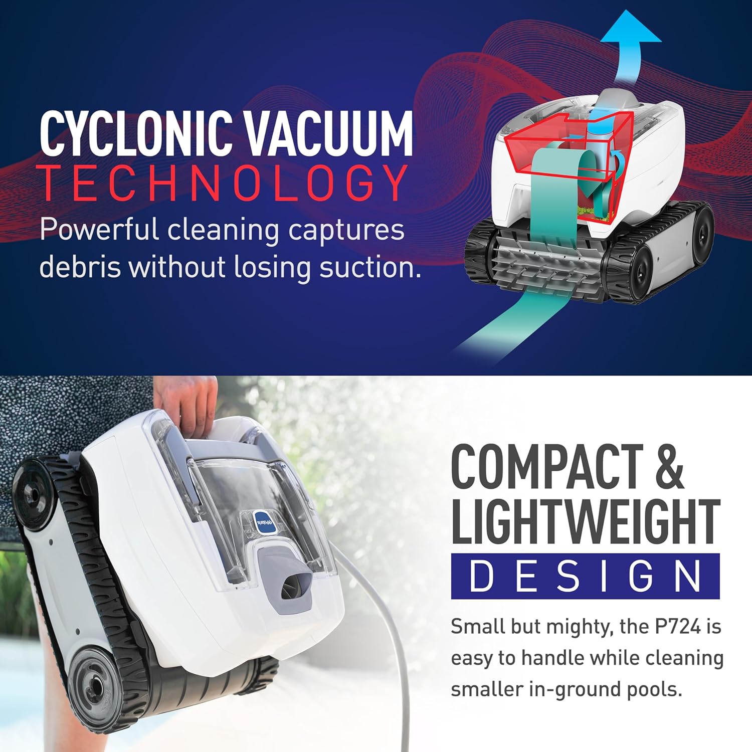 Polaris P724 Robotic Pool Cleaner, Lightweight Energy-Efficient Cleaner Perfect for In-Ground Pools up to 36-Feet, Cleans in as Little as 2.5 Hours