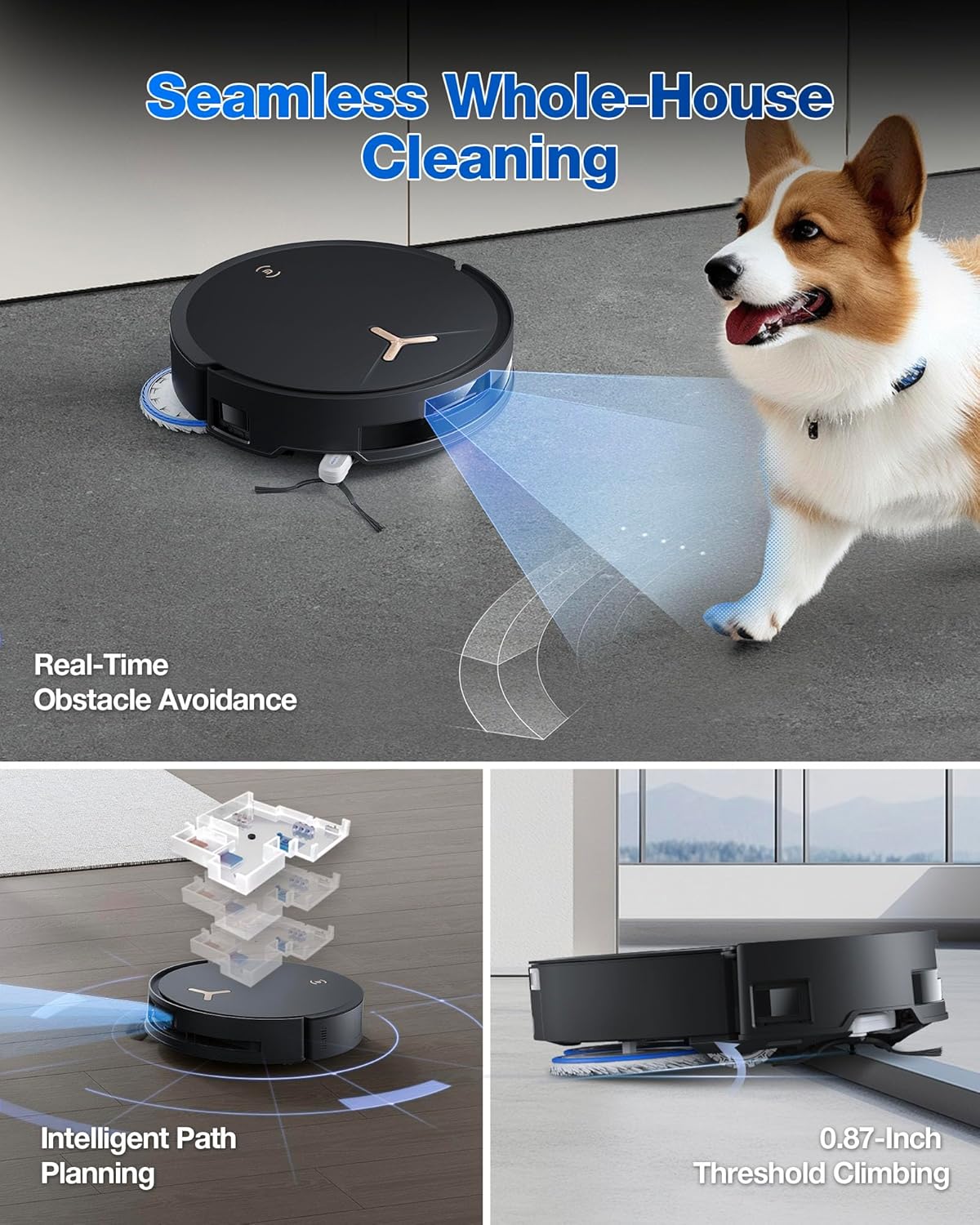 ECOVACS DEEBOT T50 PRO Omni Robot Vacuum and Mop, 3.19” Ultra-Slim, 15,000Pa Suction, ZeroTangle 2.0, TruEdge Edge Cleaning, AIVI 3D Obstacle Avoidance, Auto Mop Wash & Dry, Self-Emptying