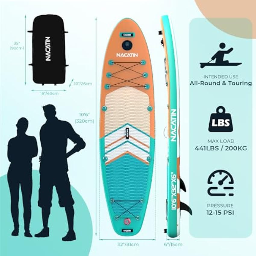 NACATIN Inflatable Stand Up Paddle Board with Kayak Seat,10'6