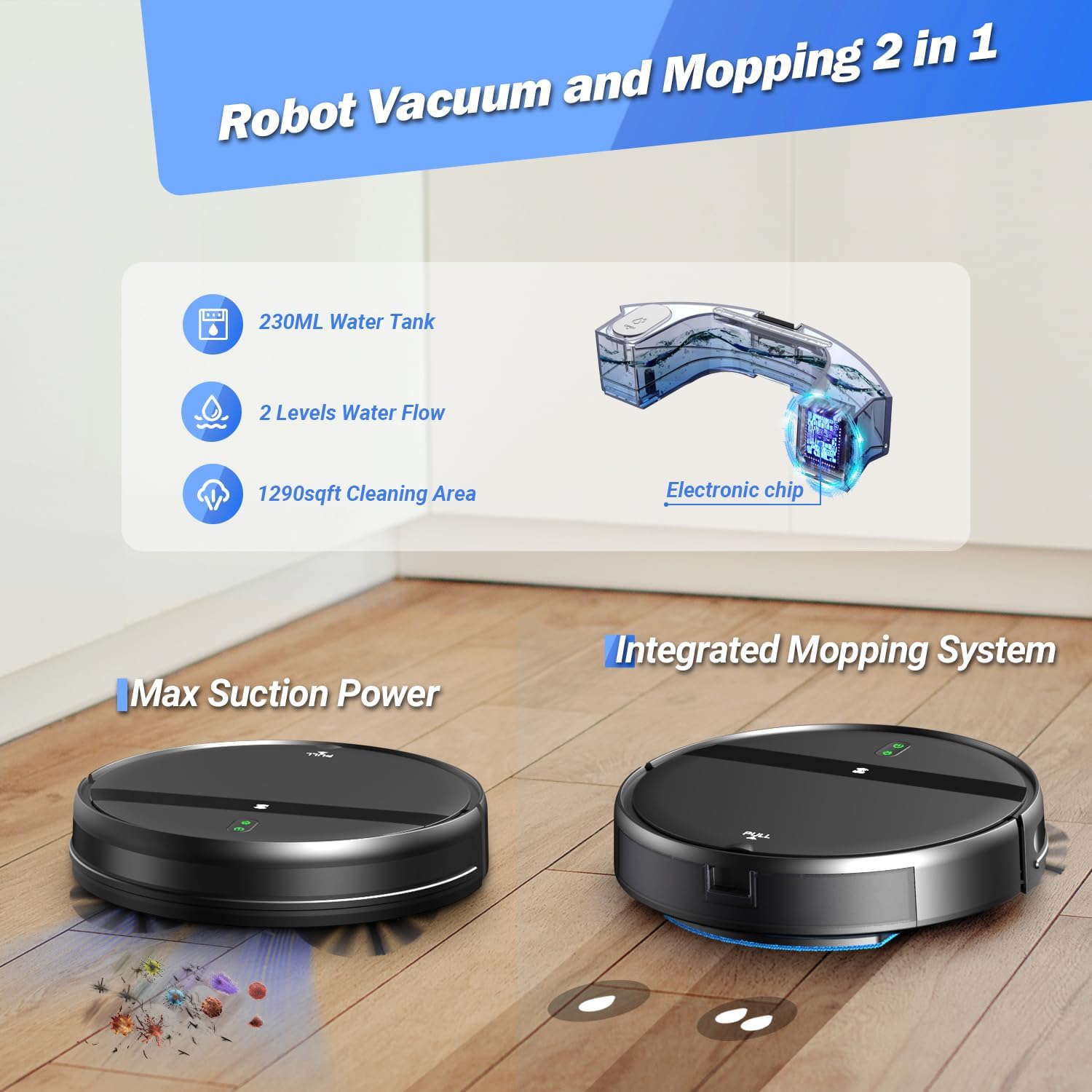 Robot Vacuum and Mop Combo for Large Homes & Pet Hair – Smart App/Voice, 2300Pa Sucktion, 120Min Clean, Ultra-Thin 2.87