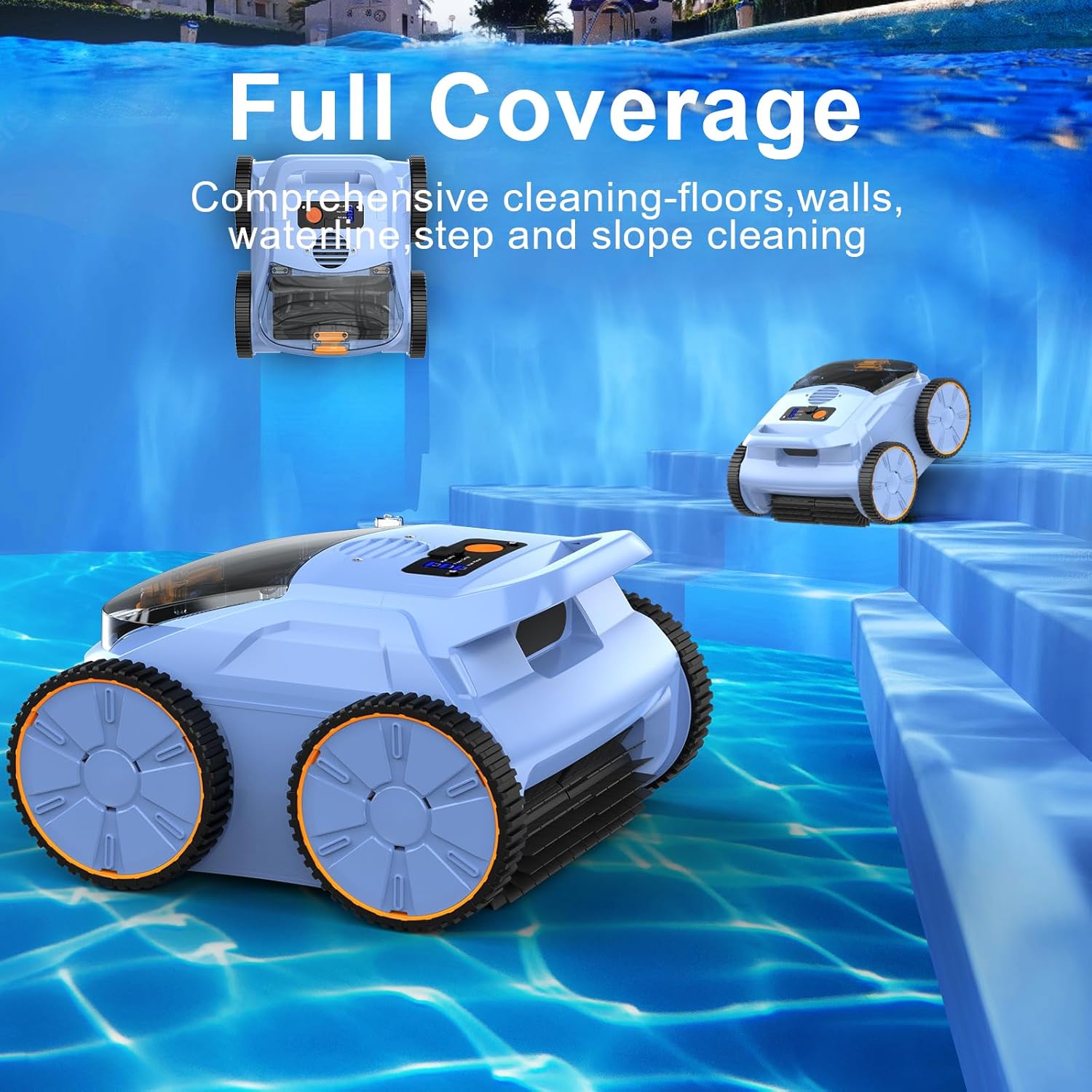 (2025 Upgrade) Pool Vacuum for Inground Pools, Robotic Pool Cleaner, Wall Climbing Pool Cleaner, Cleans Pool Floors, Drain & Walls & Waterline, Cleaning Up to 2100 Sq.ft, 180 Min