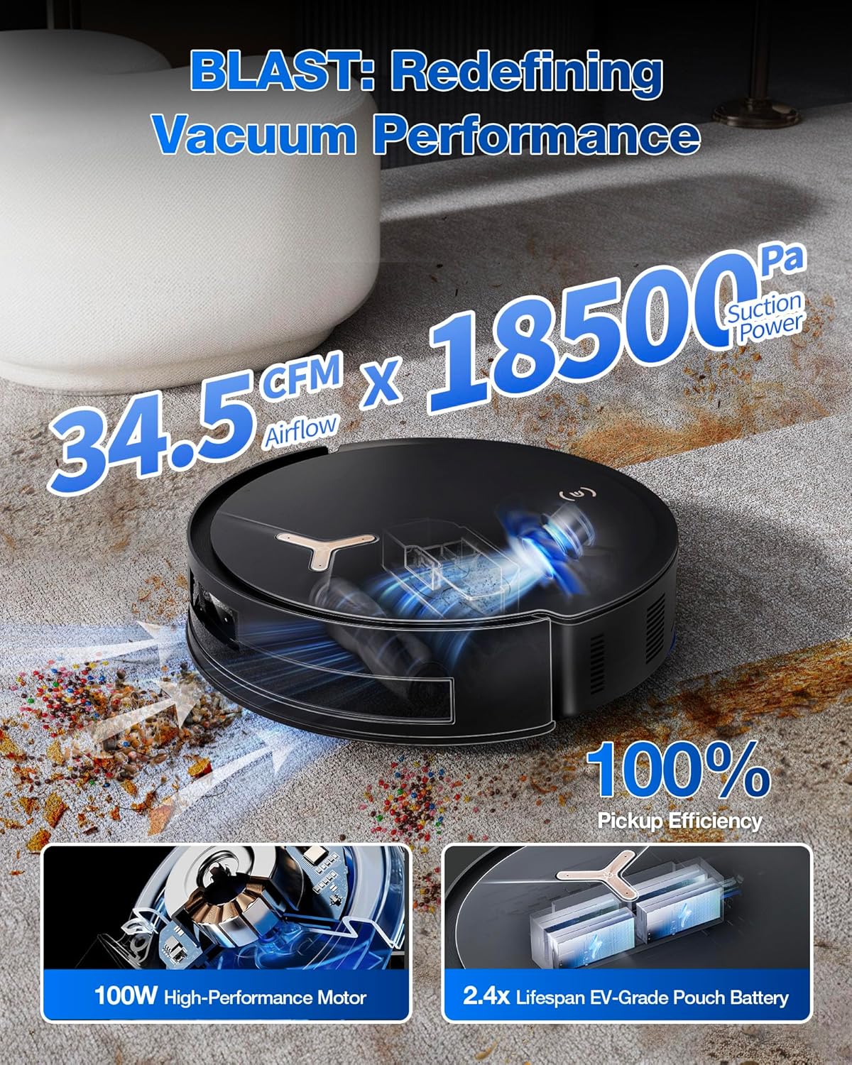 ECOVACS DEEBOT T50 PRO Omni Robot Vacuum and Mop, 3.19” Ultra-Slim, 15,000Pa Suction, ZeroTangle 2.0, TruEdge Edge Cleaning, AIVI 3D Obstacle Avoidance, Auto Mop Wash & Dry, Self-Emptying