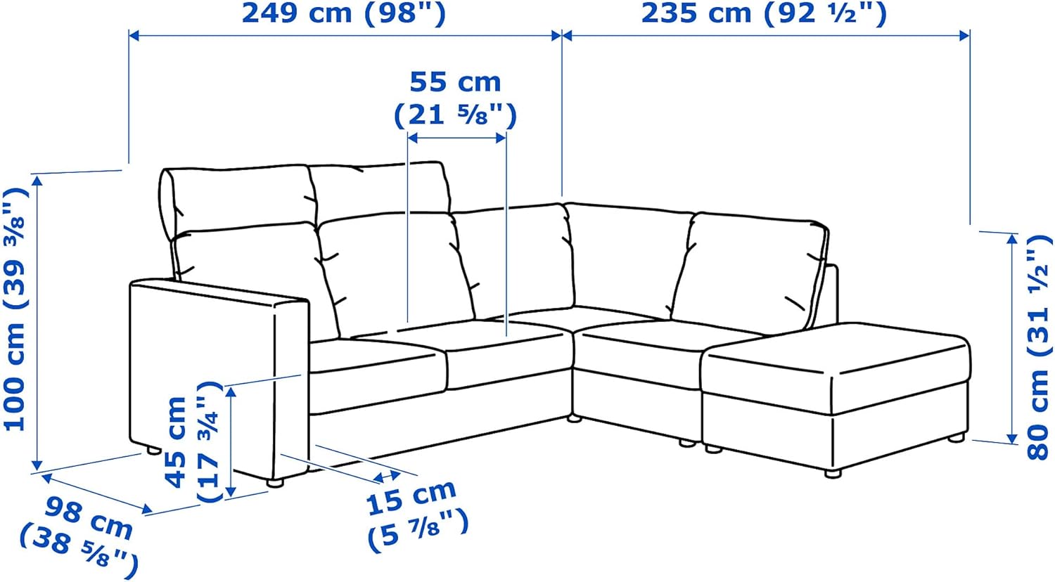 IKEA VIMLE Corner Sofa, 4-seat, with Open end with headrests/Grann/Bomstad Black