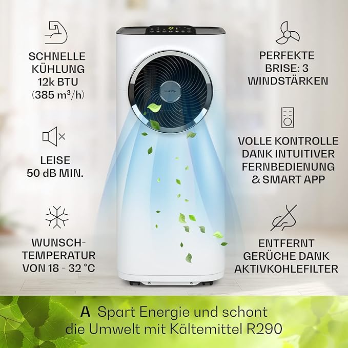 Klarstein portable air conditioner with exhaust pipe, 5-in-1 air conditioner(white)