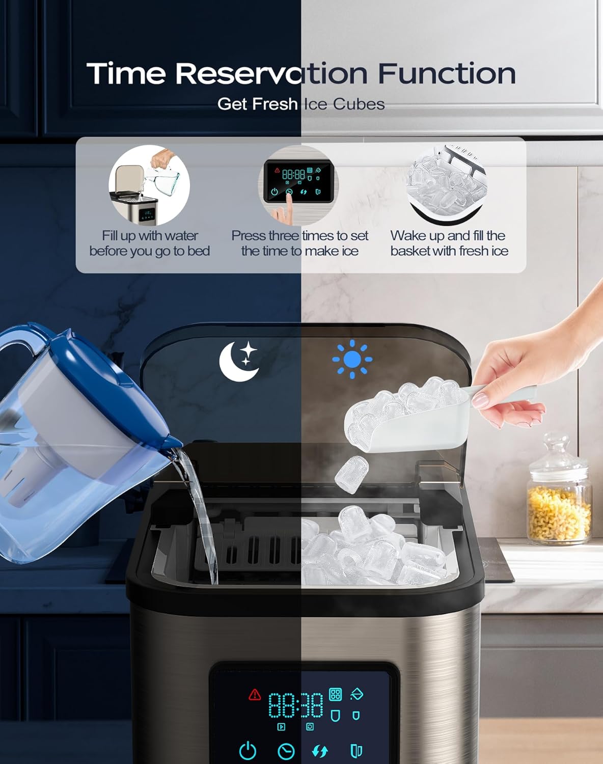 KeeGone Ice Maker Ice Maker Self-Cleaning Ice Machine Water Tank 2 Litres 15 kg