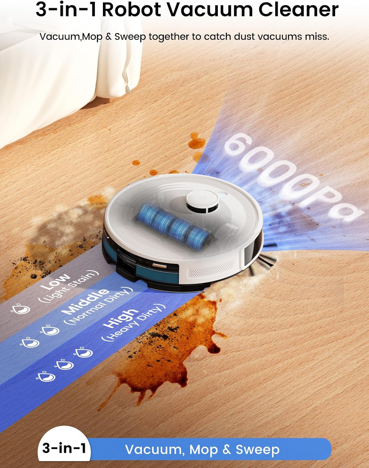 Lefant M2 Plus Robot Vacuum and Mop Combo,190° PSD Obstacle Avoidance,LIDAR Navigation,40-Day Capacity,Powerful Suction,Perfect for Pet Hair,140 Min Runtime, WiFi/App/Alexa