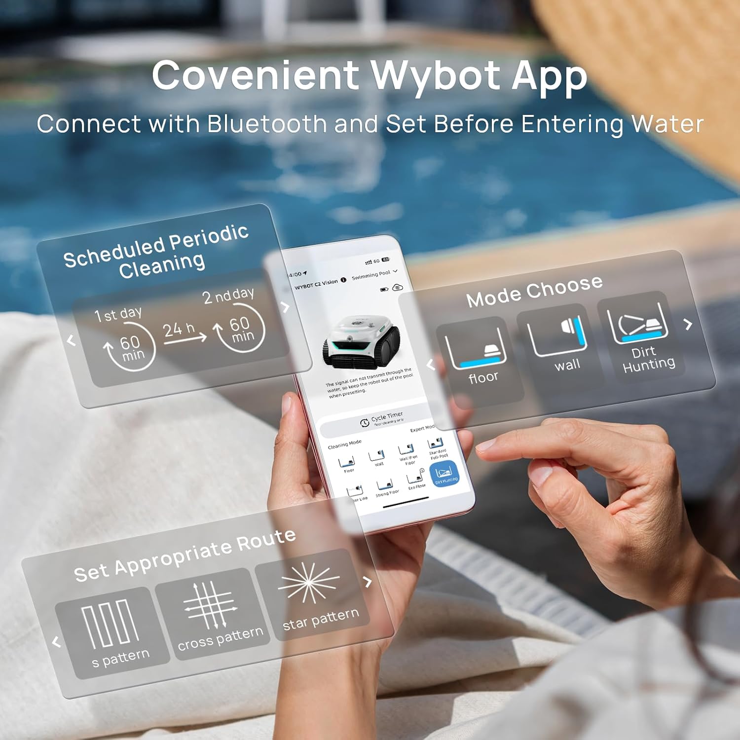 (2025 New) WYBOT C2 Vision Robotic Pool Vacuum with AI Camera, Ultra-Fine Filtration Pool Cleaners for Above&Inground Pools, Comprehensive 8 Mode, Wall Climbing, Smart Navigation, Gray