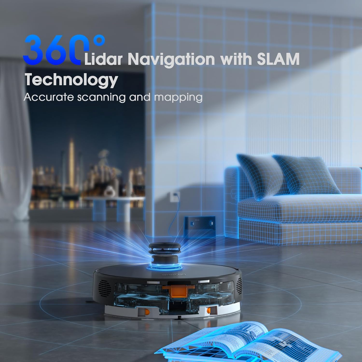 Robot Vacuum and Mop, Mapping Sweeping robot Cleaner with LiDAR Navigation Smart & Strong Suction, WiFi/App/Alexa/Voice Control, Obstacle Avoidance, for Home, Wood/Hard Floors, Pet Hair -Grey
