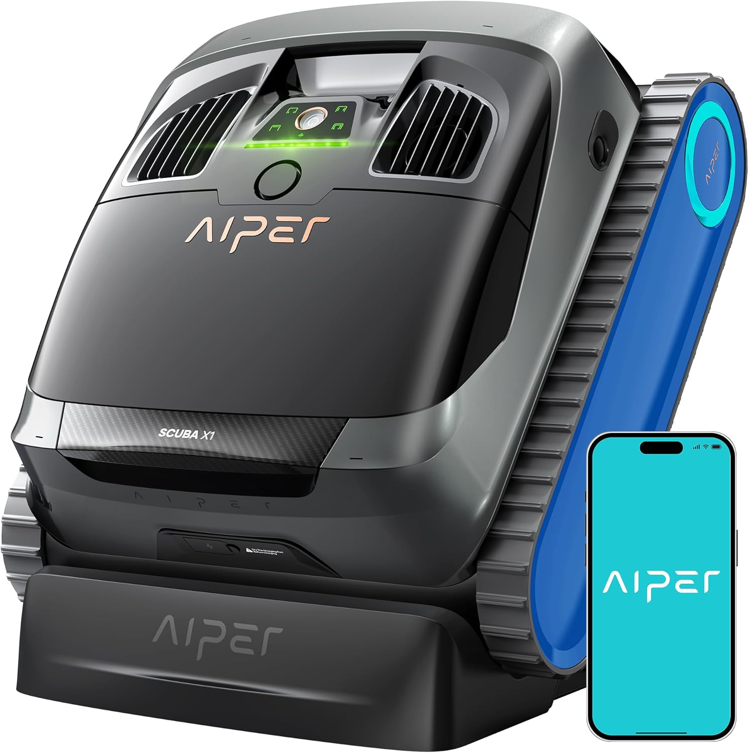 AIPER Scuba X1 Cordless Robotic Pool Cleaner, 6600 GPH High-Power Suction with Dual-Jet, Horizontal Waterline Scrubbing, 180 Mins for Inground Pools up to 2,150 sq.ft