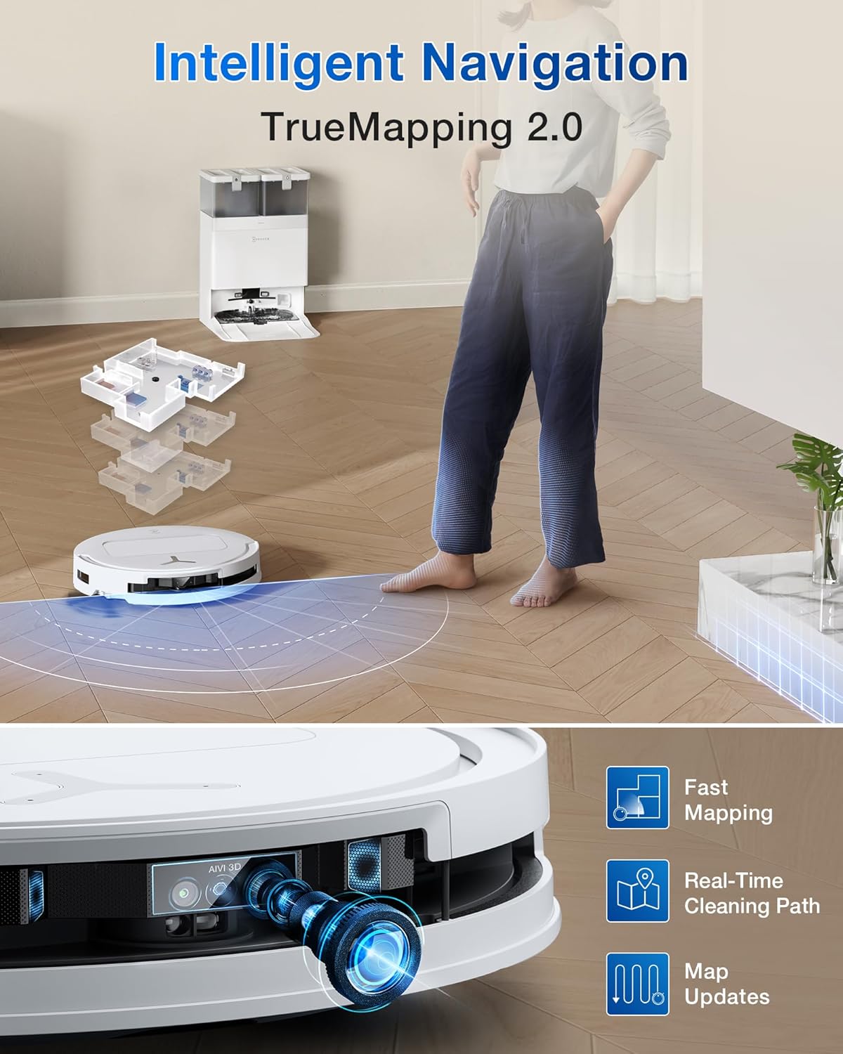 ECOVACS DEEBOT T50 PRO Omni Robot Vacuum and Mop, 3.19” Ultra-Slim, 15,000Pa Suction, ZeroTangle 2.0, TruEdge Edge Cleaning, AIVI 3D Obstacle Avoidance, Auto Mop Wash & Dry, Self-Emptying