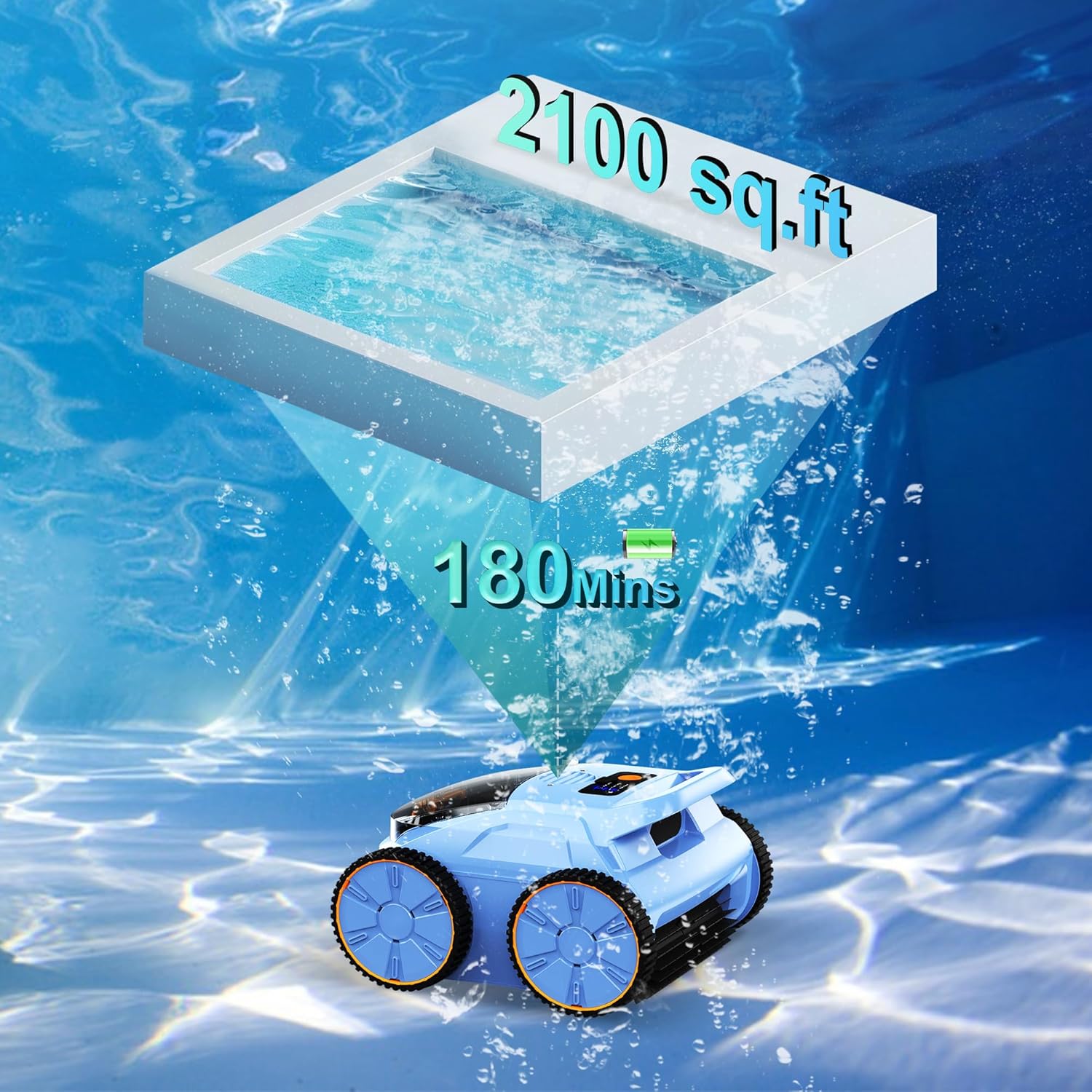 (2025 Upgrade) Pool Vacuum for Inground Pools, Robotic Pool Cleaner, Wall Climbing Pool Cleaner, Cleans Pool Floors, Drain & Walls & Waterline, Cleaning Up to 2100 Sq.ft, 180 Min