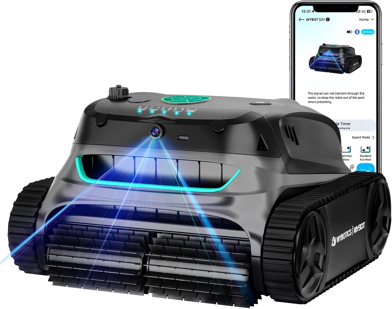 (2025 New) WYBOT S2 Vision AI Camera Cordless Pool Vacuum Robot for Inground Pools up to 3229 sq.ft, 8 Mode Robotic Pool Cleaner, 210min Runtime, Powerful Suction, Wall and Waterline Cleaning, Black