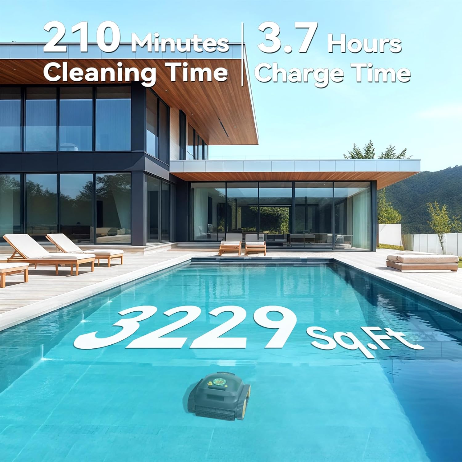 Robotic Pool Cleaner with 210 Mins Runtime, Smart Navigation, Triple Brushless Motors, Automatic Pool Vacuum Robot with Wall & Waterline Cleaning Function for Inground Pools Up to 3229 Sq.Ft