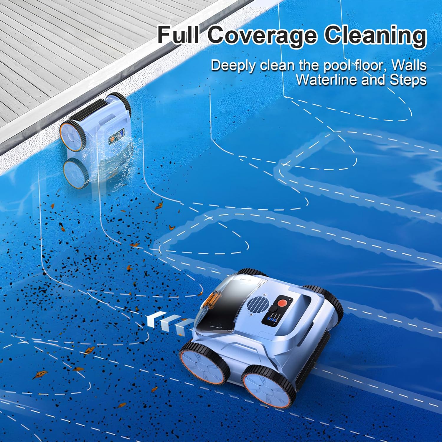 (2025 Upgrade) Pool Vacuum for Inground Pools, Robotic Pool Cleaner, Wall Climbing Pool Cleaner, Cleans Pool Floors, Drain & Walls & Waterline, Cleaning Up to 2100 Sq.ft, 180 Min