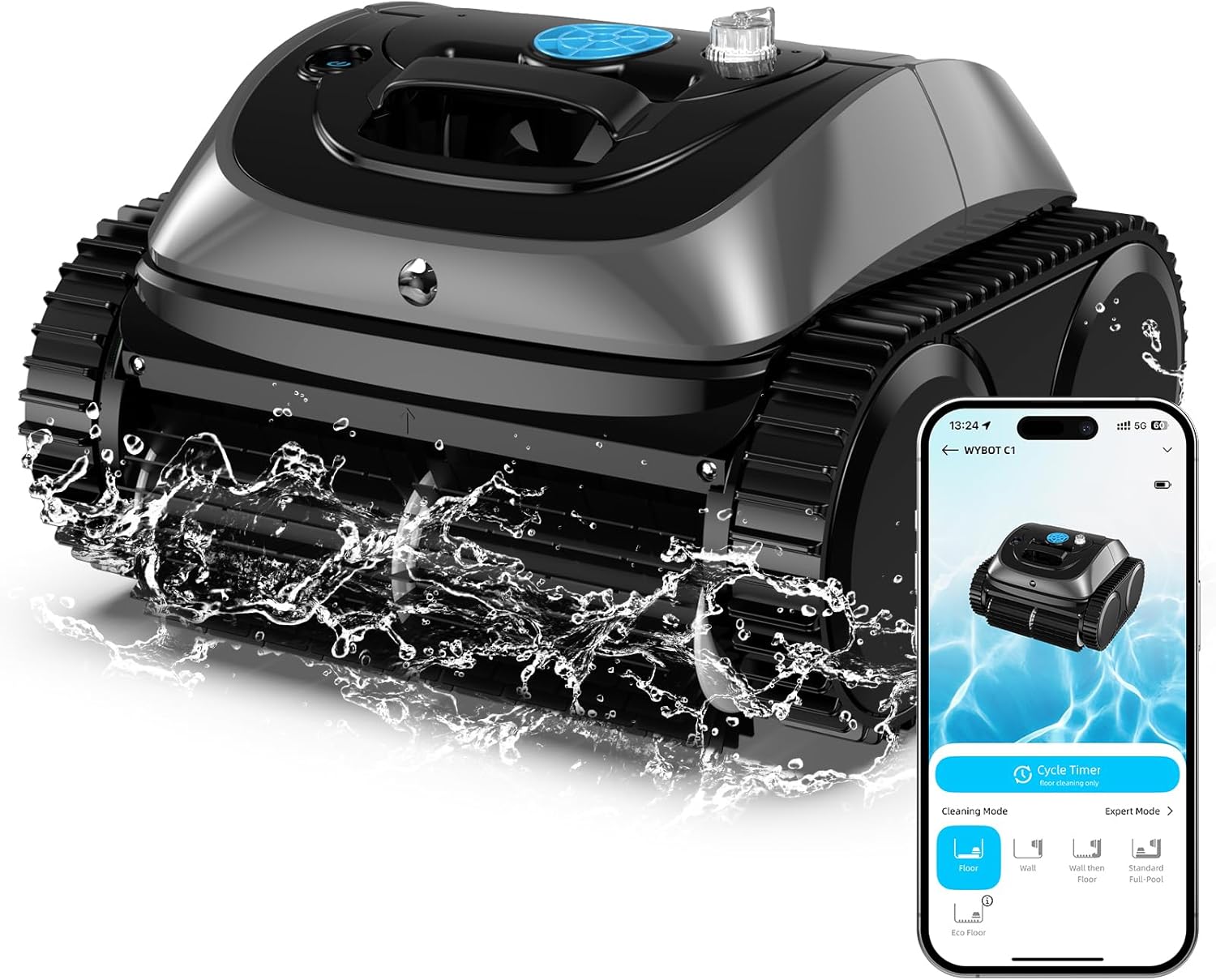 (2025 Upgrade) WYBOT C1 Pool Robot Vacuum for Inground Pools, 4-in-1 Cordless Robotic Pool Cleaner Lasts 150min, Triple-Motor up to 1,614 Sq.ft, Smart APP Support, Auto Wall & Waterline Cleaning