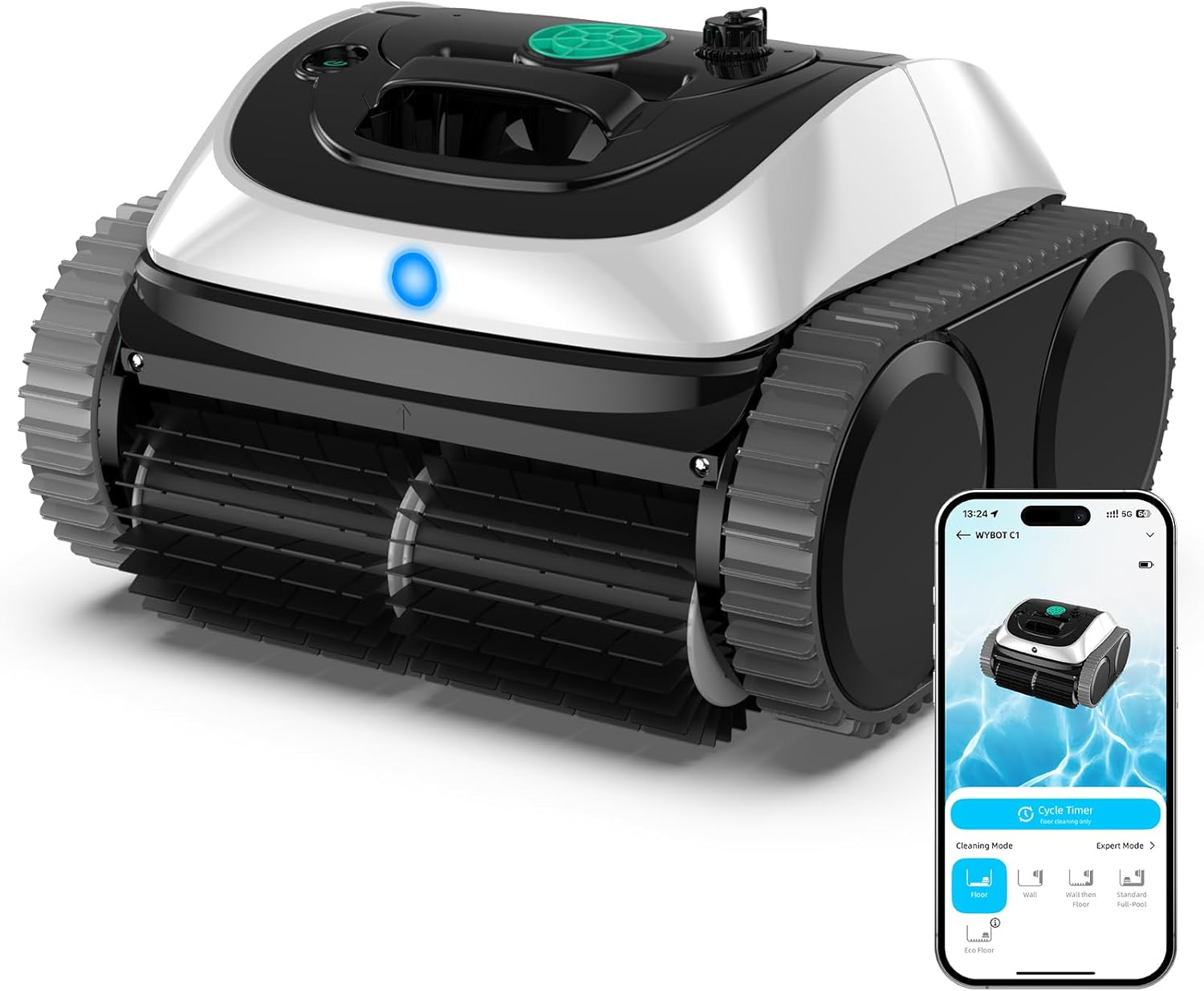 (2025 Upgrade) WYBOT C1 Cordless Pool Vacuum for Inground Pools, 4-in-1 Robotic Pool Cleaner, Auto Wall & Waterline Cleaning Up to 1,614 Sq.ft, Smart Navigation, App Support