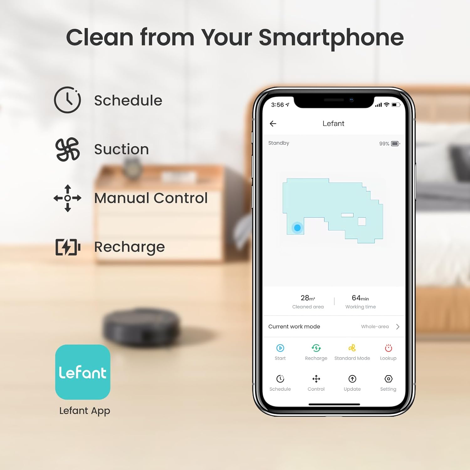Lefant M2 Plus Robot Vacuum and Mop Combo,190° PSD Obstacle Avoidance,LIDAR Navigation,40-Day Capacity,Powerful Suction,Perfect for Pet Hair,140 Min Runtime, WiFi/App/Alexa