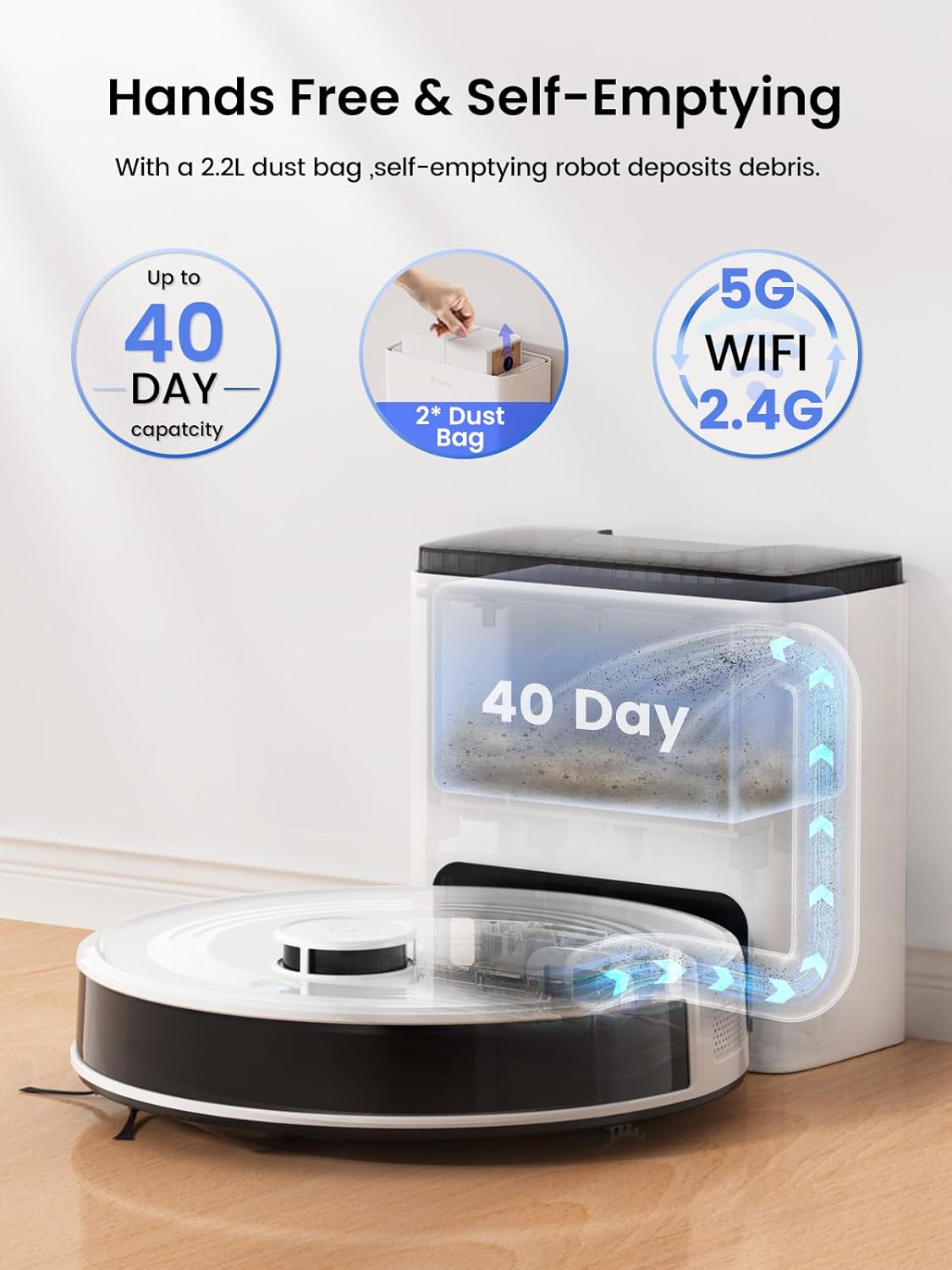 Lefant M2 Plus Robot Vacuum and Mop Combo,190° PSD Obstacle Avoidance,LIDAR Navigation,40-Day Capacity,Powerful Suction,Perfect for Pet Hair,140 Min Runtime, WiFi/App/Alexa