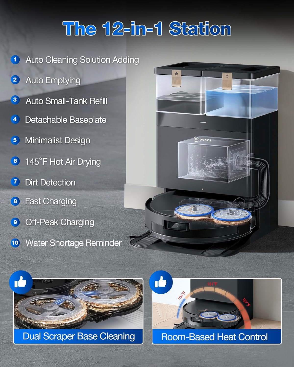 ECOVACS DEEBOT T50 PRO Omni Robot Vacuum and Mop, 3.19” Ultra-Slim, 15,000Pa Suction, ZeroTangle 2.0, TruEdge Edge Cleaning, AIVI 3D Obstacle Avoidance, Auto Mop Wash & Dry, Self-Emptying
