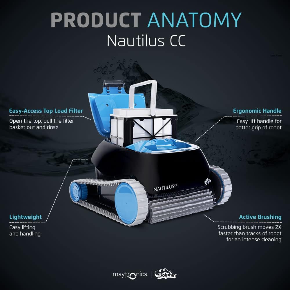 Dolphin Nautilus CC Automatic Robotic Pool Vacuum Cleaner Includes Caddy and Classic Cover for Storage and Protection, Ideal for In-Ground Pools up to 33 FT in Length