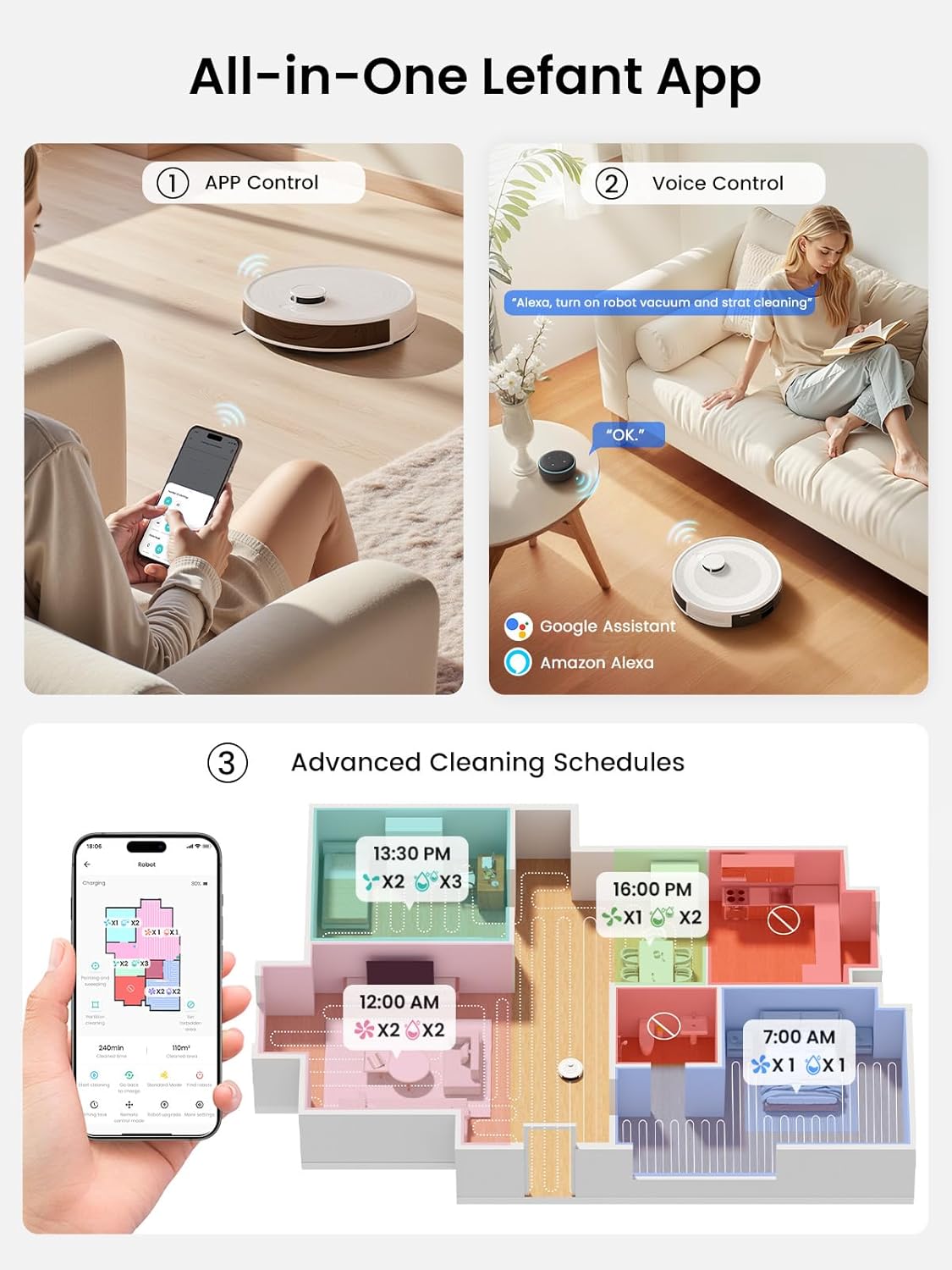 Lefant M2 Plus Robot Vacuum and Mop Combo,190° PSD Obstacle Avoidance,LIDAR Navigation,40-Day Capacity,Powerful Suction,Perfect for Pet Hair,140 Min Runtime, WiFi/App/Alexa