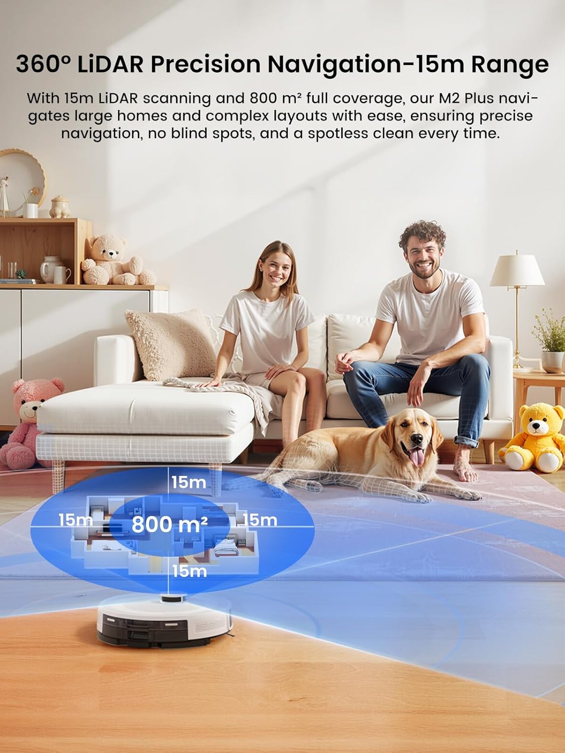 Lefant M2 Plus Robot Vacuum and Mop Combo,190° PSD Obstacle Avoidance,LIDAR Navigation,40-Day Capacity,Powerful Suction,Perfect for Pet Hair,140 Min Runtime, WiFi/App/Alexa