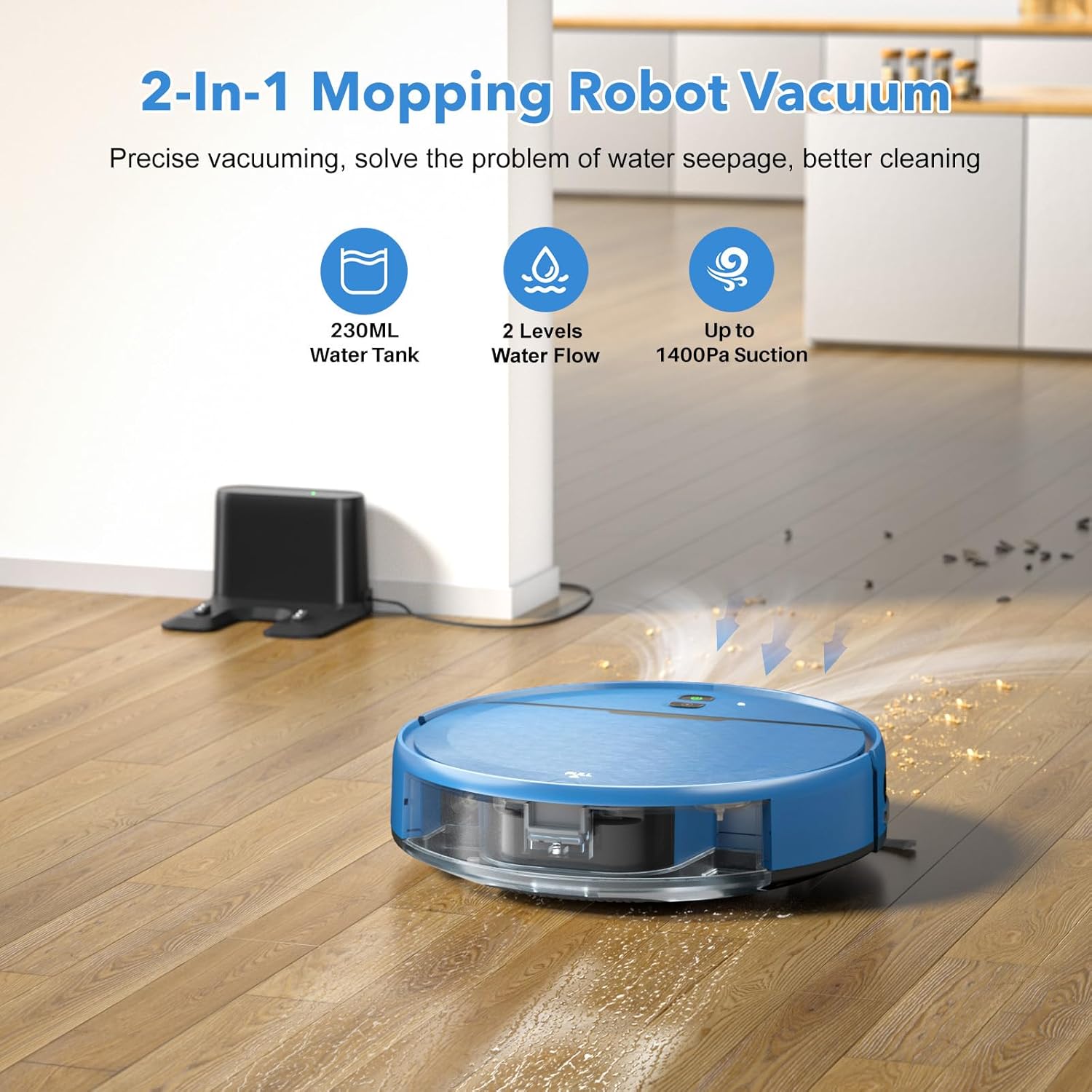 Robot Vacuum and Mop Combo, 2 in 1 Robot Vacuums Cleaner with WiFi/App, Robotic Vacuum with Strong Suction, Schedule, Self-Charging, Slim, Quiet, Ideal for Hard Floor, Pet Hair, Low Pile Carpet