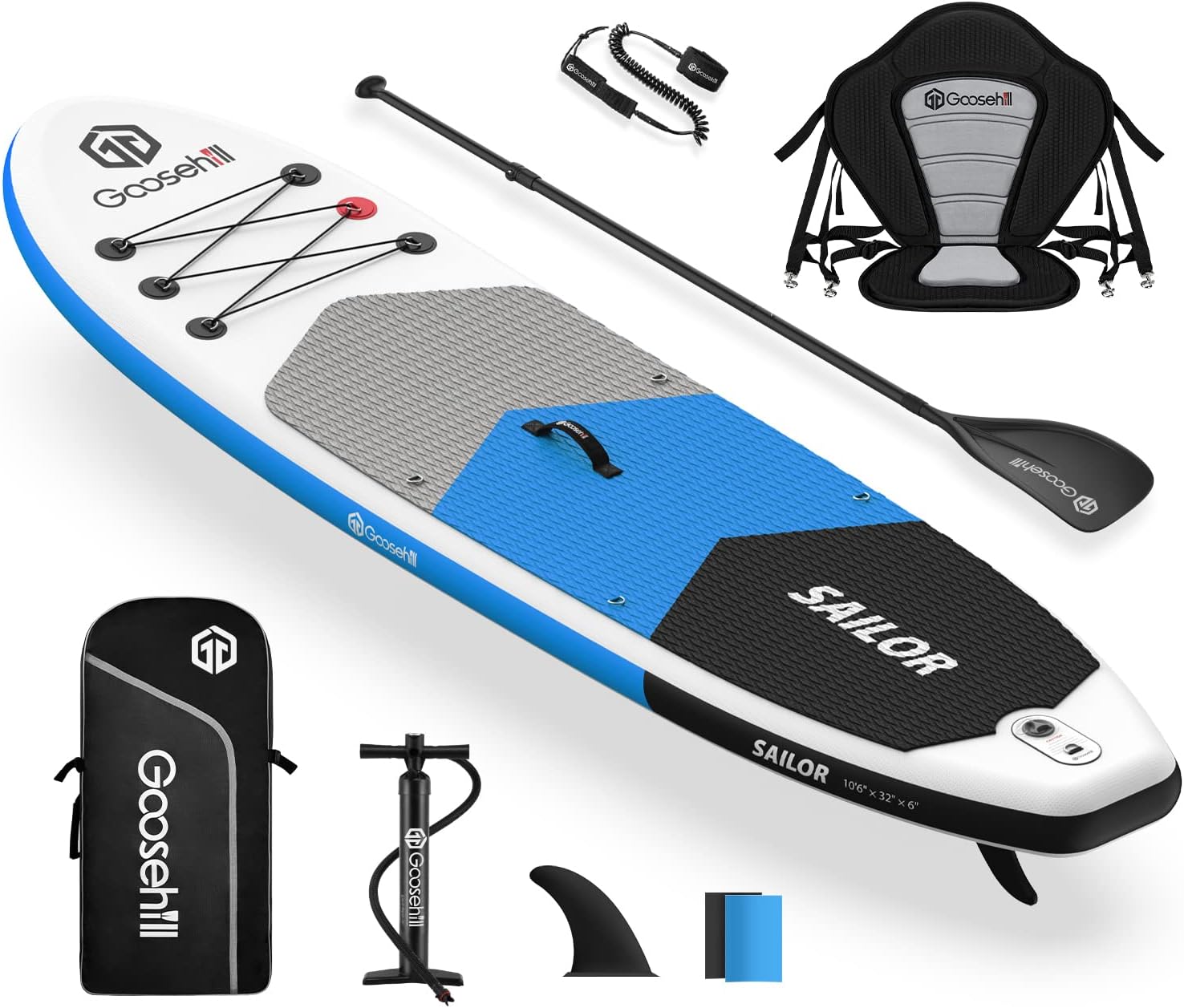Goosehill Inflatable Stand Up Paddle Board, Premium SUP Package, 10' Long 32