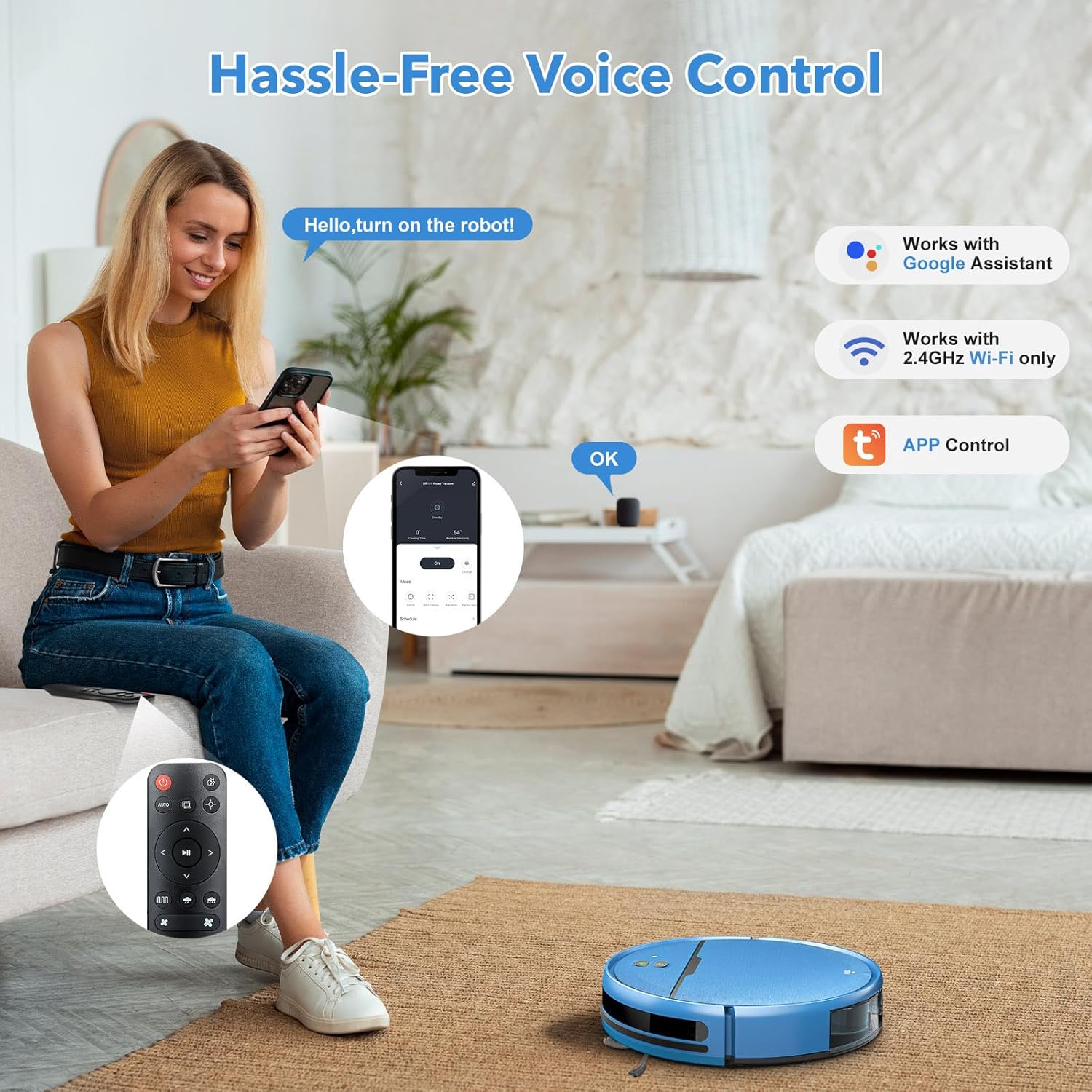 Robot Vacuum and Mop Combo, 2 in 1 Robot Vacuums Cleaner with WiFi/App, Robotic Vacuum with Strong Suction, Schedule, Self-Charging, Slim, Quiet, Ideal for Hard Floor, Pet Hair, Low Pile Carpet