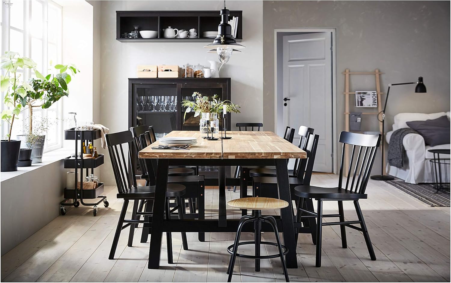 IKEA NORRARYD/SKOGSTA Table and 6 Chairs, 235x100 cm, Acacia/Black