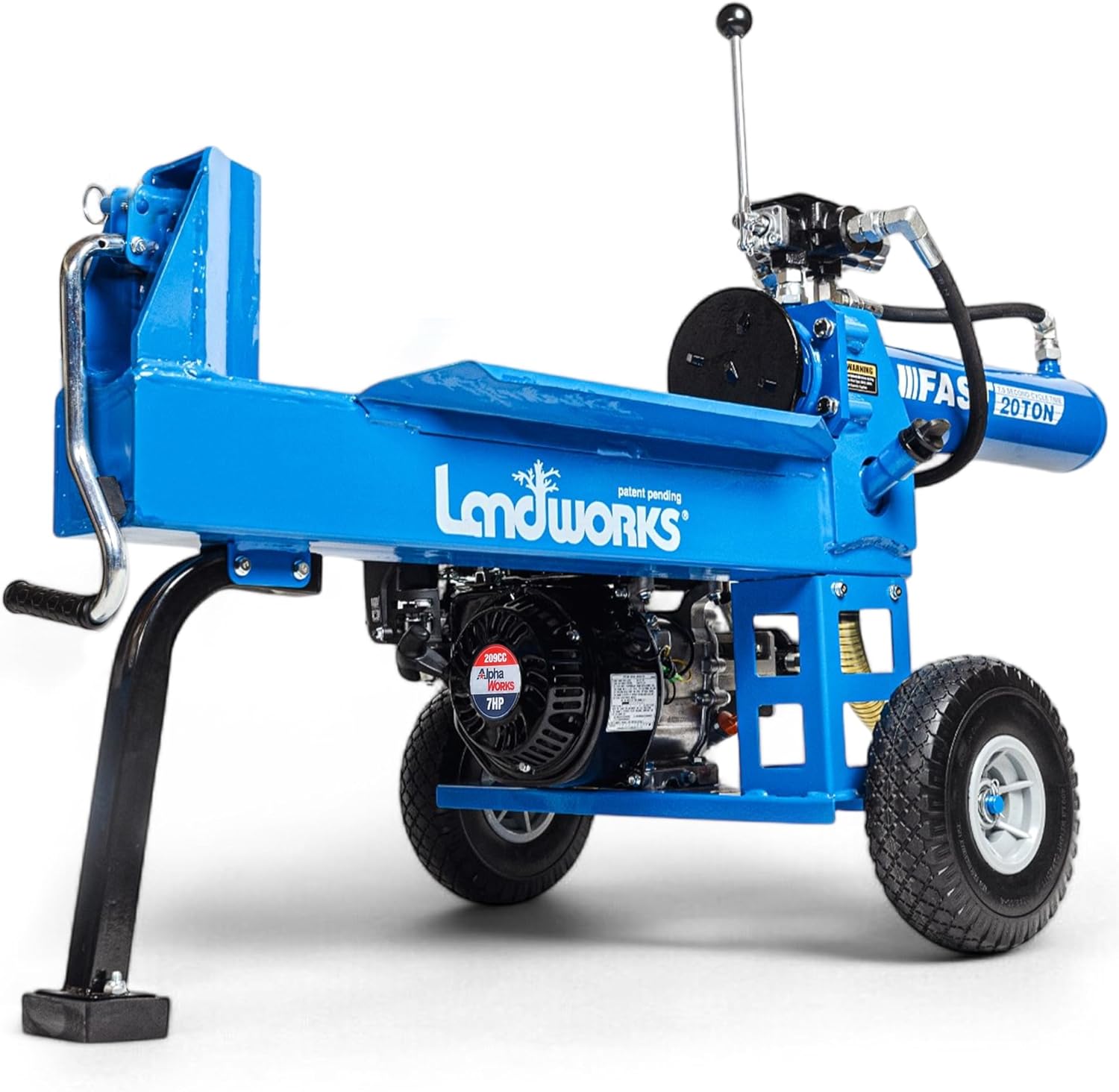 Landworks Log Splitter Portable 20 Ton Rapid Auto Return Ram System Bucher Gear Pump 7HP Engine Horizontal Full Beam Steel Wedge Firewood Splitting Forestry Harvesting