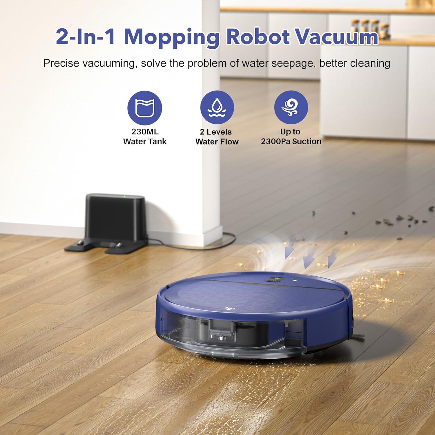 Robot Vacuum and Mop Combo, 2 in 1 Robot Vacuums Cleaner with WiFi/App, Robotic Vacuum with Strong Suction, Schedule, Self-Charging, Slim, Quiet, Ideal for Hard Floor, Pet Hair, Low Pile Carpet