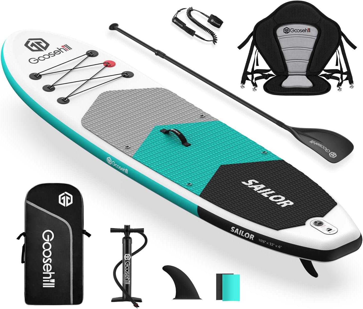 Goosehill Inflatable Stand Up Paddle Board, Premium SUP Package, 10' Long 32