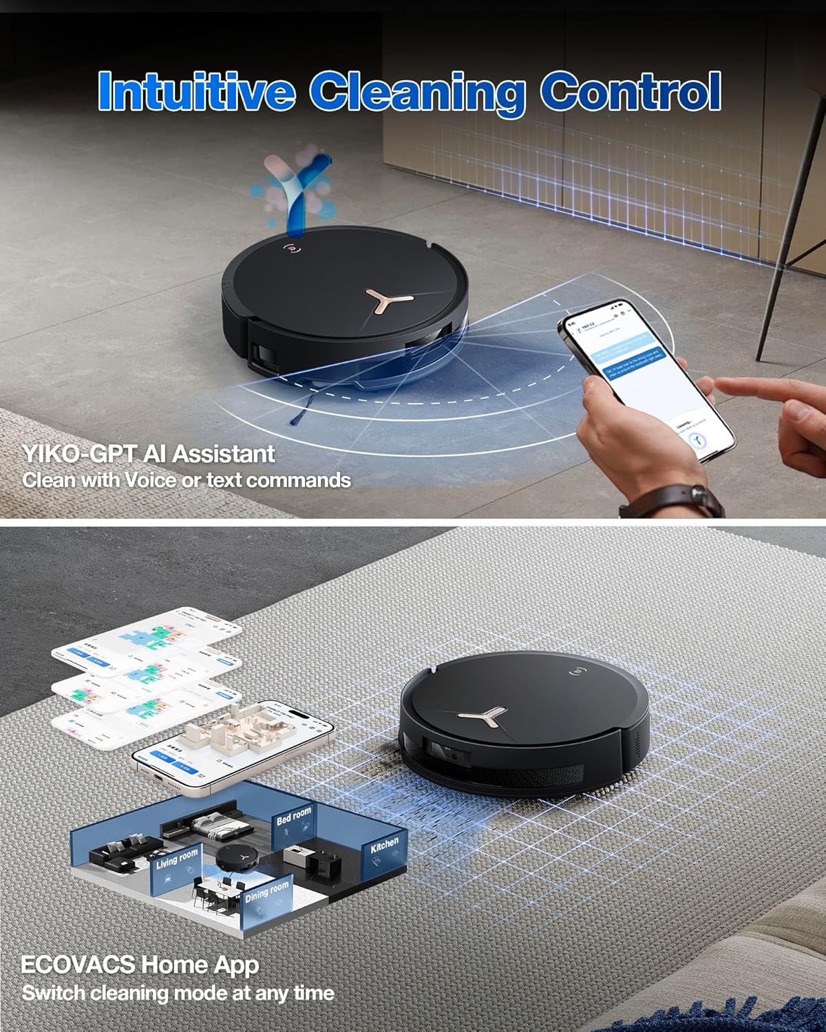 ECOVACS DEEBOT T50 PRO Omni Robot Vacuum and Mop, 3.19” Ultra-Slim, 15,000Pa Suction, ZeroTangle 2.0, TruEdge Edge Cleaning, AIVI 3D Obstacle Avoidance, Auto Mop Wash & Dry, Self-Emptying
