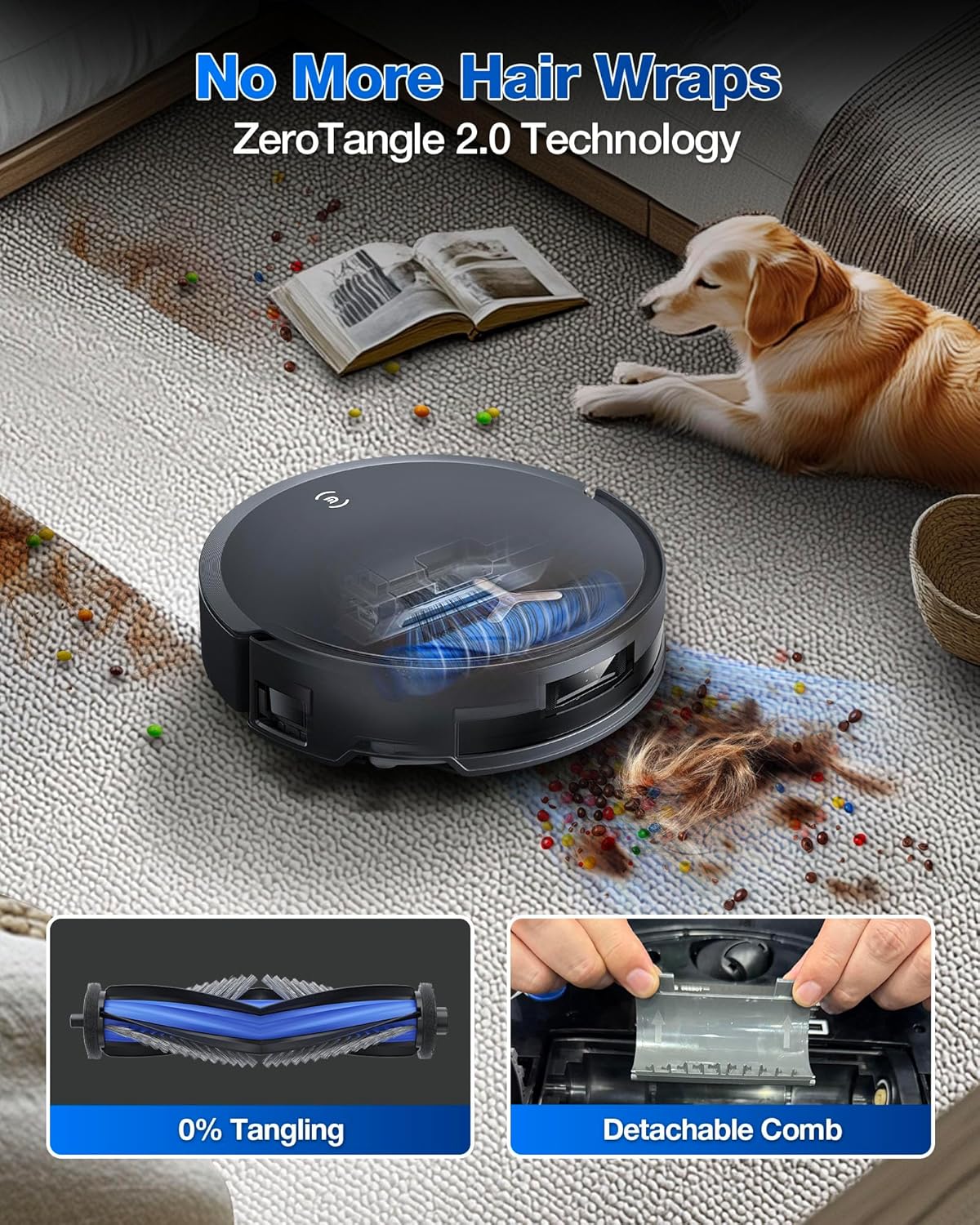 ECOVACS DEEBOT T50 PRO Omni Robot Vacuum and Mop, 3.19” Ultra-Slim, 15,000Pa Suction, ZeroTangle 2.0, TruEdge Edge Cleaning, AIVI 3D Obstacle Avoidance, Auto Mop Wash & Dry, Self-Emptying