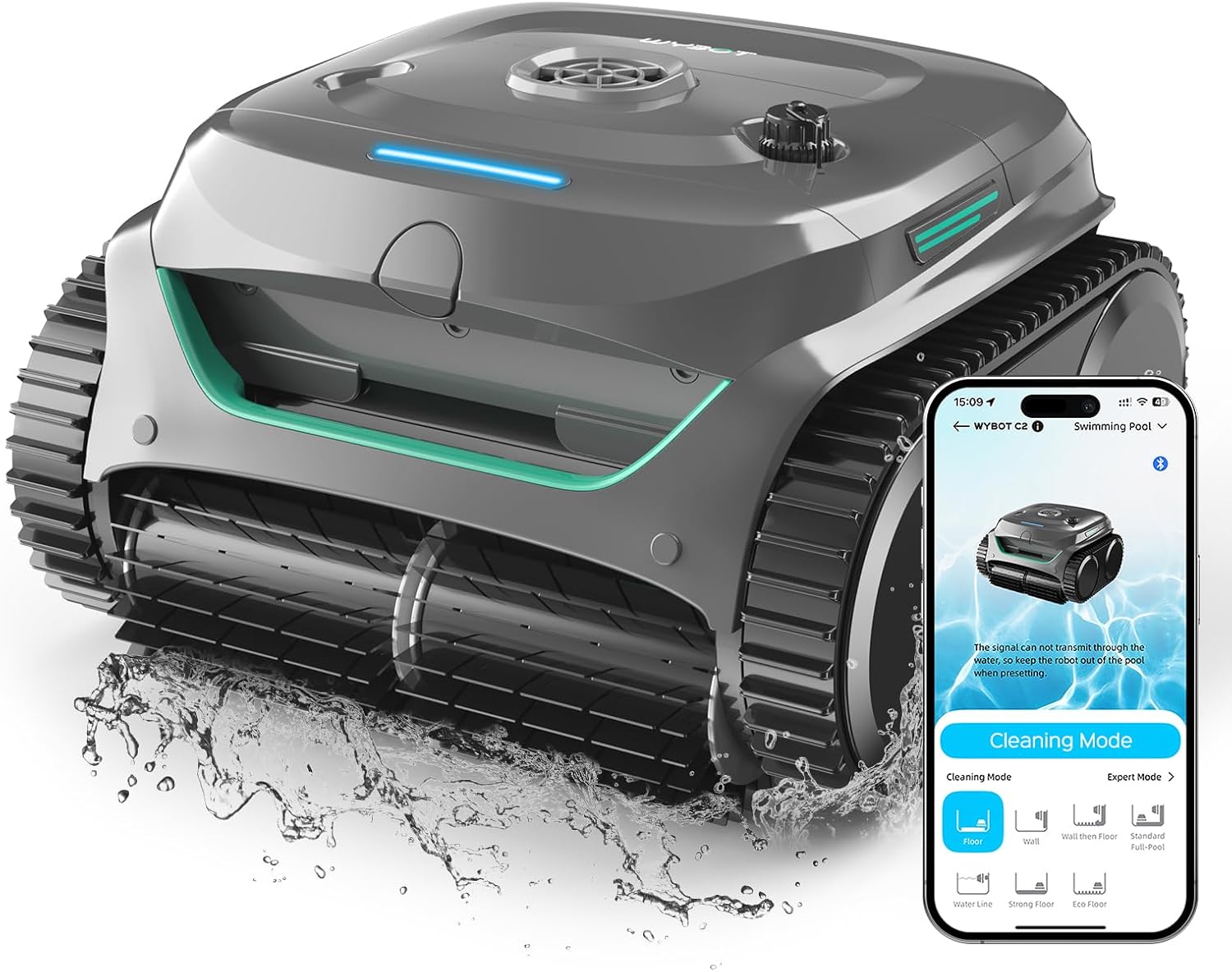(2025 New) WYBOT C2 Inground Pool Vacuum Robot, Wall & Waterline Cleaning, Ultra-Fine Filtration, Cordless Robotic Pool Cleaner wtih Triple Motor Powerful Suction, 180mins Runtime, App Control