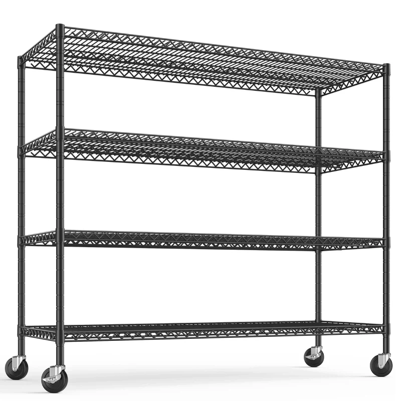 55.5“ W Wire Shelving Units With Wheels, 2500Lbs Heavy Duty Metal Garage Shelves, Adjustable Storage Rack for Pantry Kichen Commercial