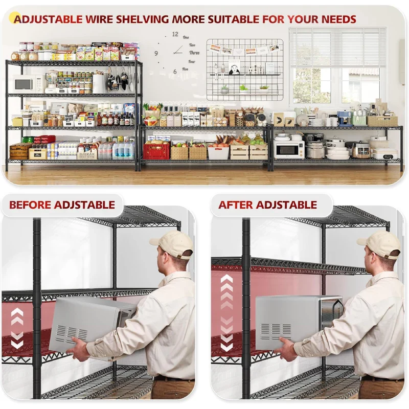55.5“ W Wire Shelving Units With Wheels, 2500Lbs Heavy Duty Metal Garage Shelves, Adjustable Storage Rack for Pantry Kichen Commercial