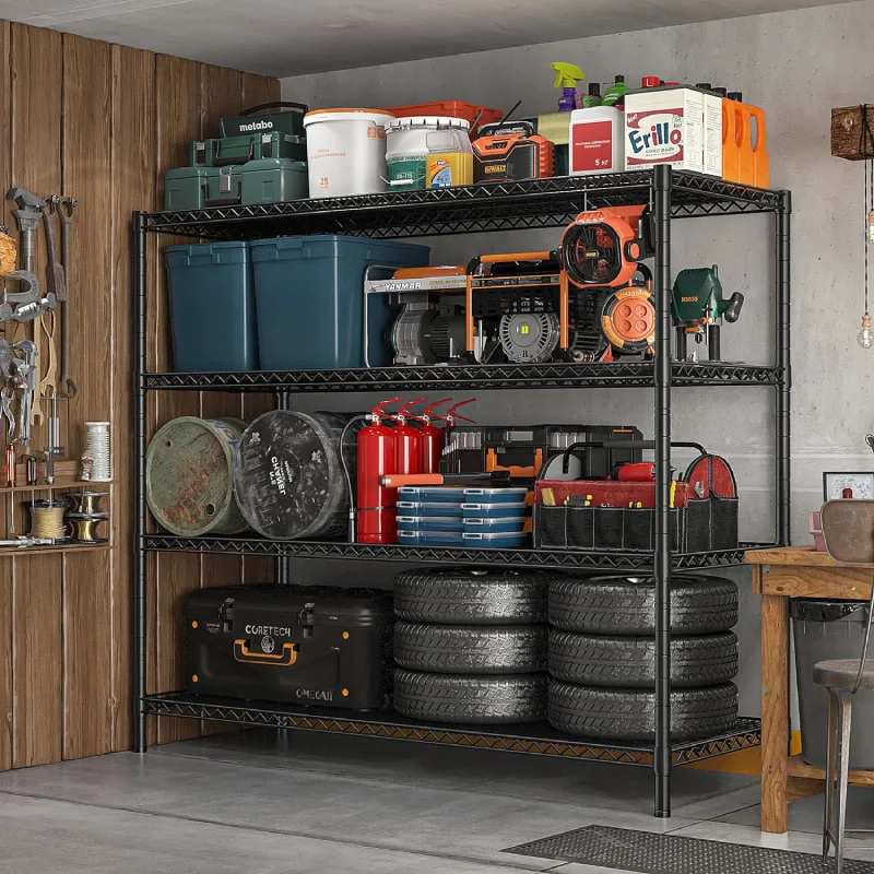 55.5“ W Wire Shelving Units With Wheels, 2500Lbs Heavy Duty Metal Garage Shelves, Adjustable Storage Rack for Pantry Kichen Commercial