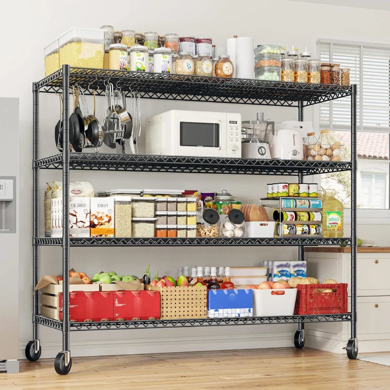 55.5“ W Wire Shelving Units With Wheels, 2500Lbs Heavy Duty Metal Garage Shelves, Adjustable Storage Rack for Pantry Kichen Commercial