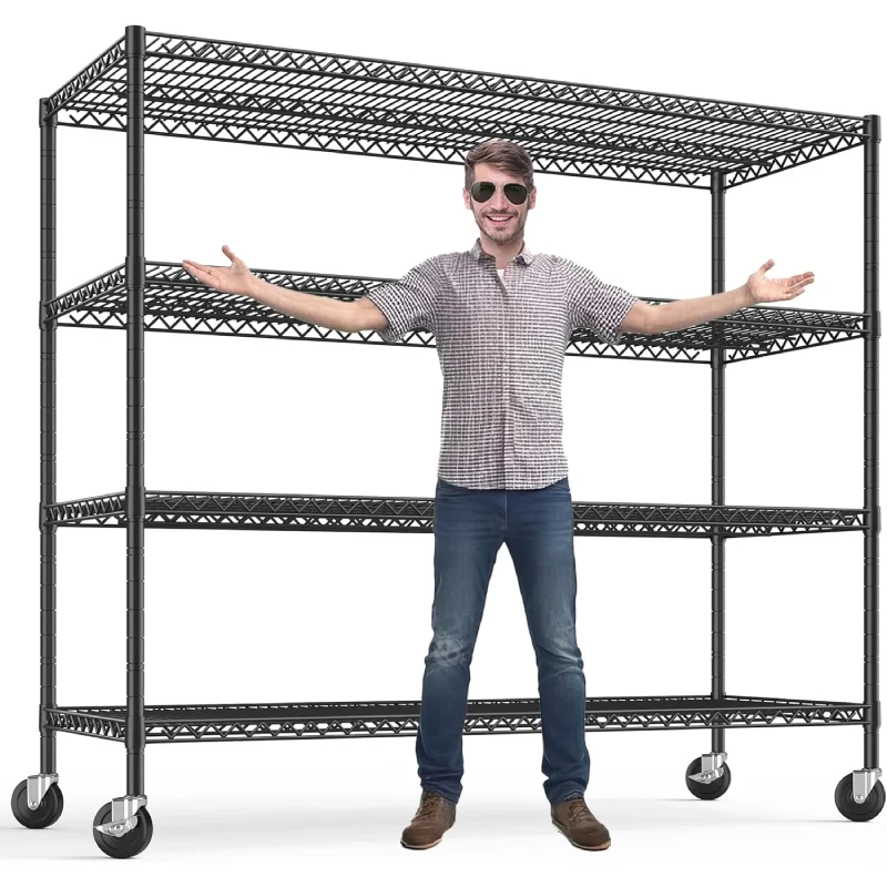 55.5“ W Wire Shelving Units With Wheels, 2500Lbs Heavy Duty Metal Garage Shelves, Adjustable Storage Rack for Pantry Kichen Commercial