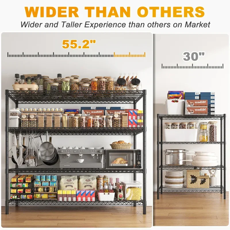 55.5“ W Wire Shelving Units With Wheels, 2500Lbs Heavy Duty Metal Garage Shelves, Adjustable Storage Rack for Pantry Kichen Commercial