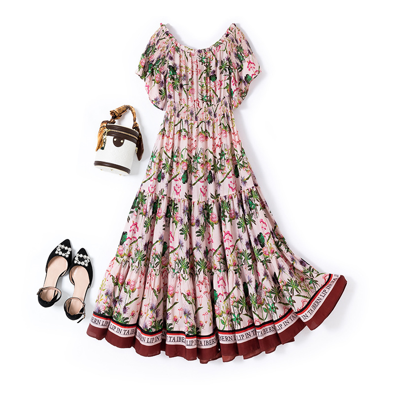 Women's plus size floral dress with bateau neckline