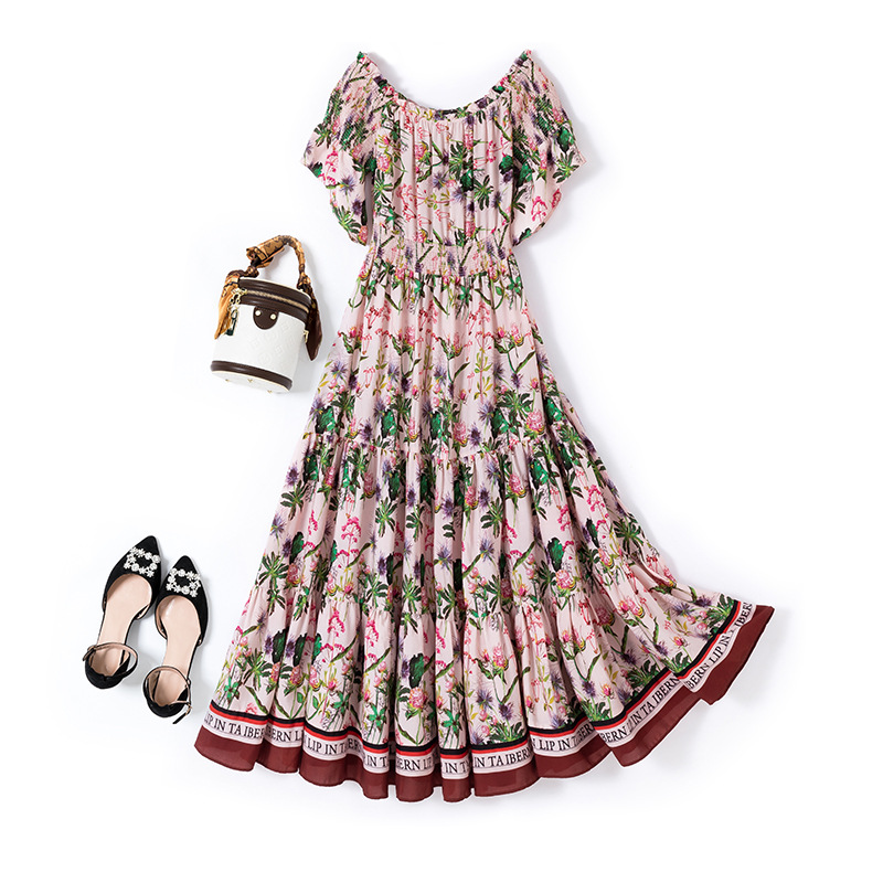 Women's plus size floral dress with bateau neckline