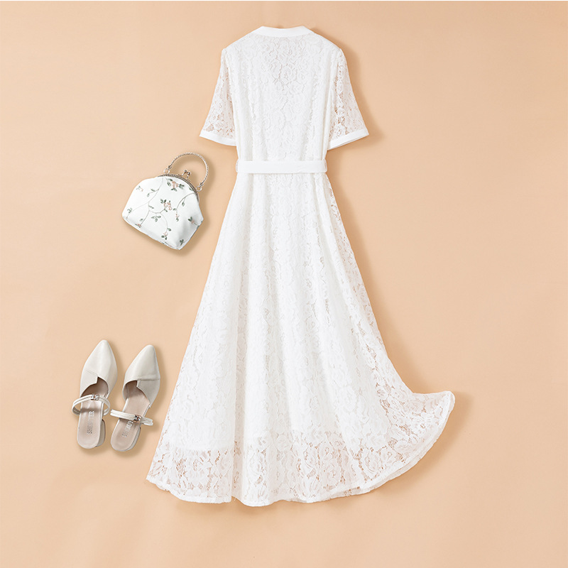 Plus size white lace waist dress