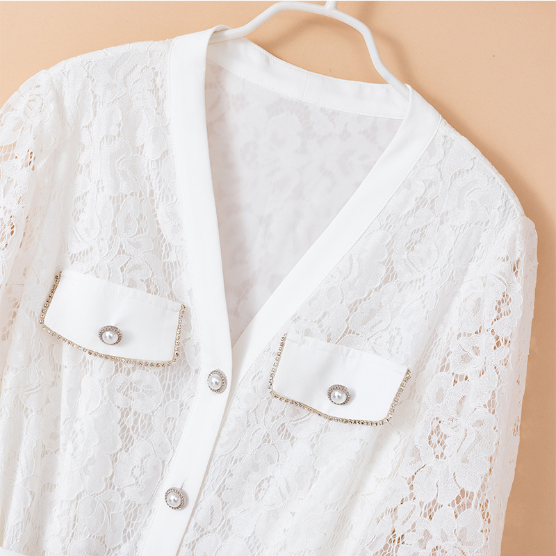 Plus size white lace waist dress