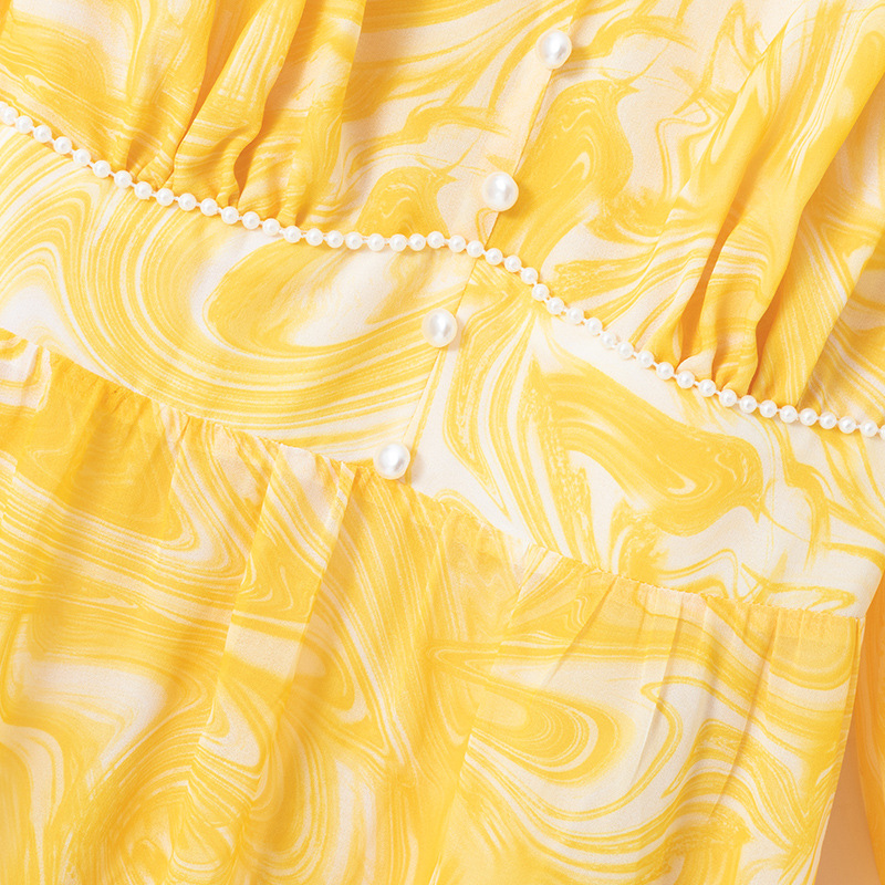 Plus size yellow french maxi dress