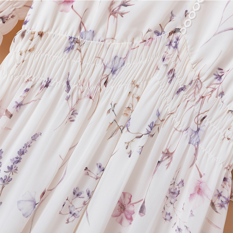 Plus Size French V Neck Elastic Waist Floral Skirt
