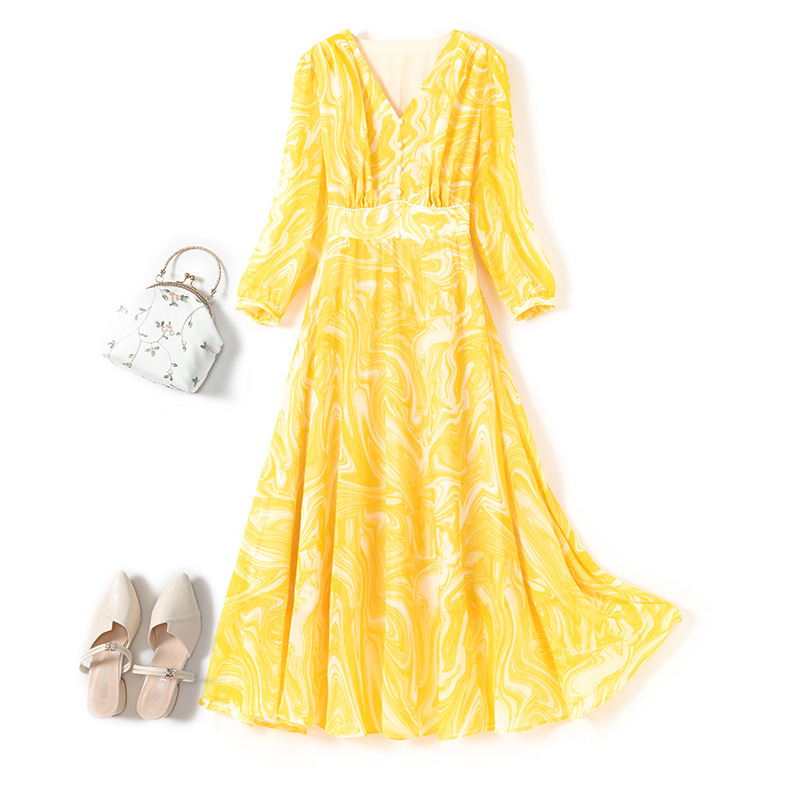 Plus size yellow french maxi dress